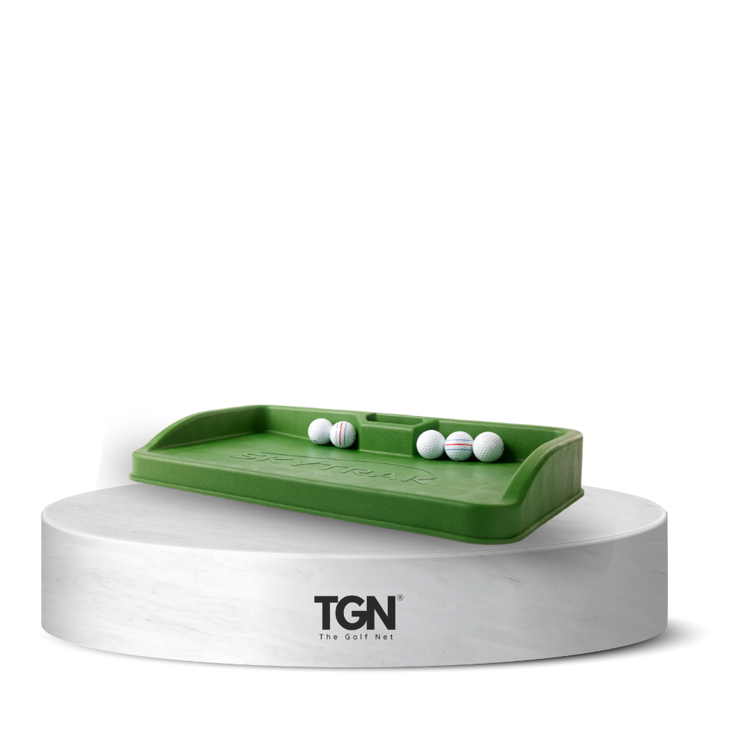 SkyTrak ball tray on TGN stand with balls