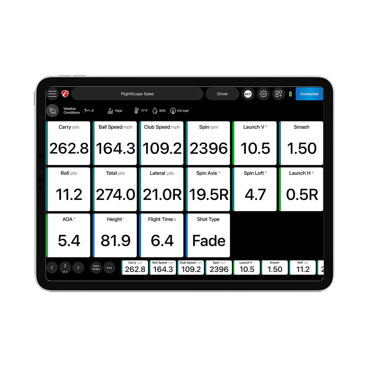 datos del monitor de lanzamiento flightscope mevo plus