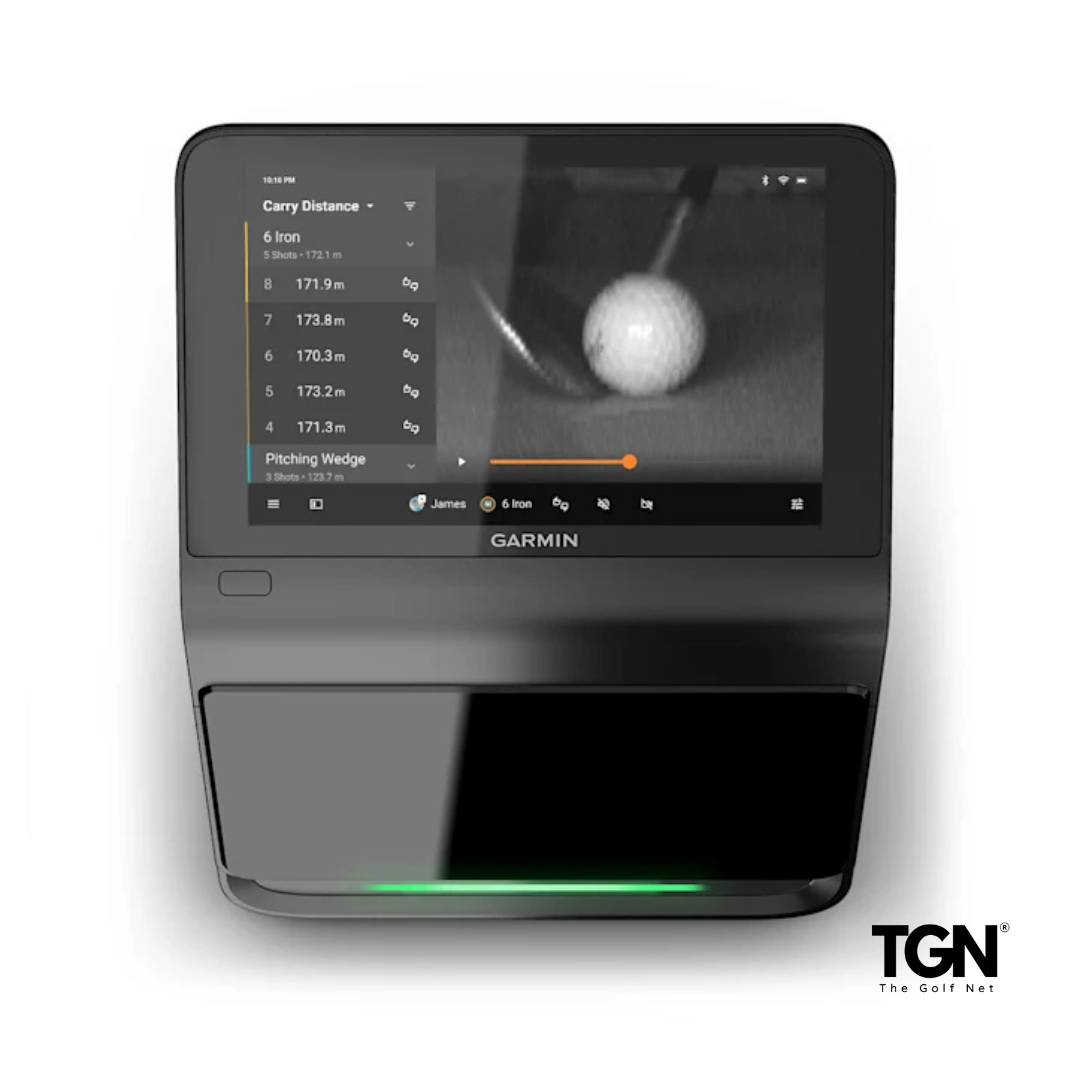 Touchscreen simulator showing shot metrics