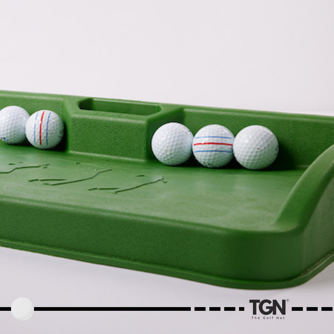 Close-up golf balls in SkyTrak ball tray