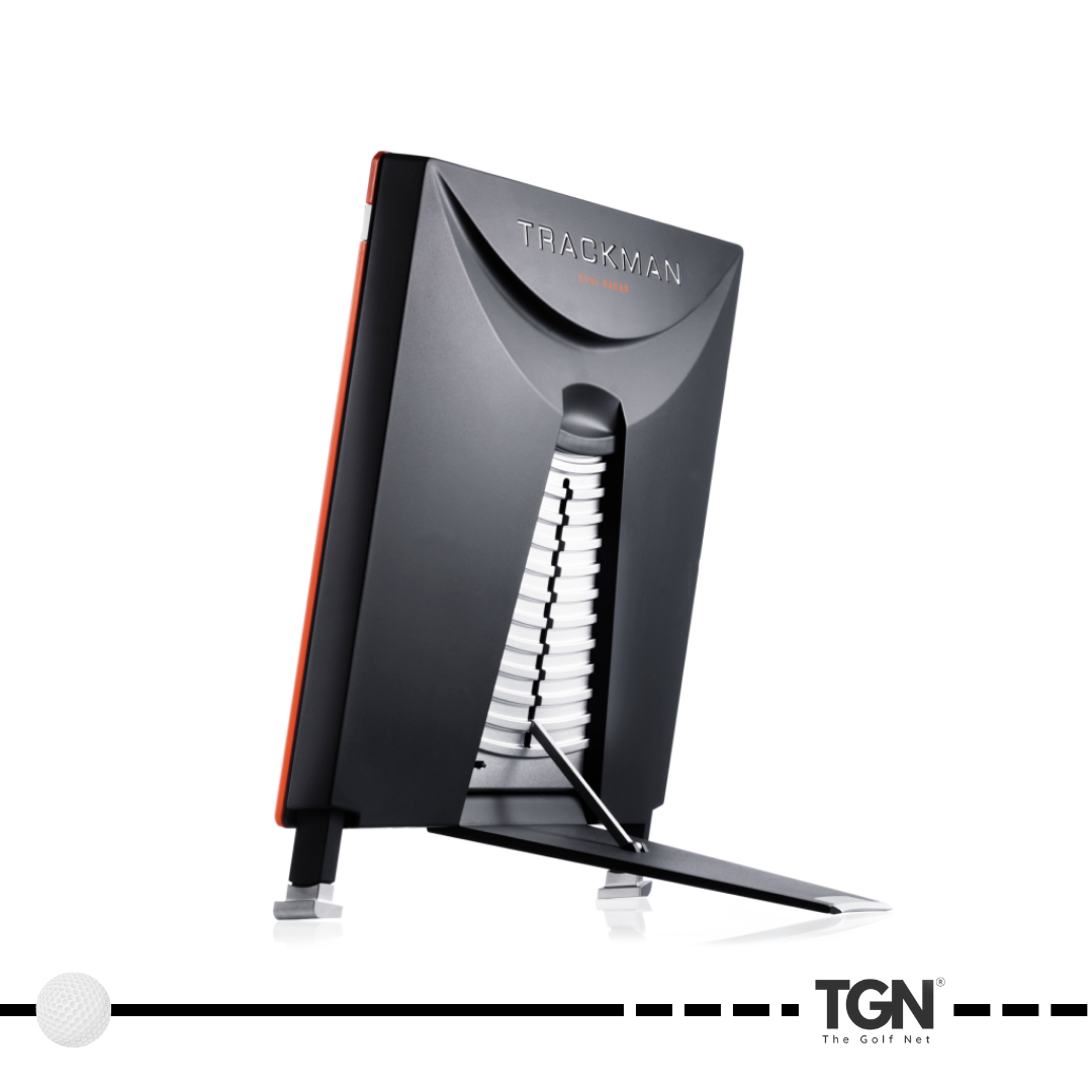 Achteraanzicht van de TrackMan 4 met uitgeschoven statief